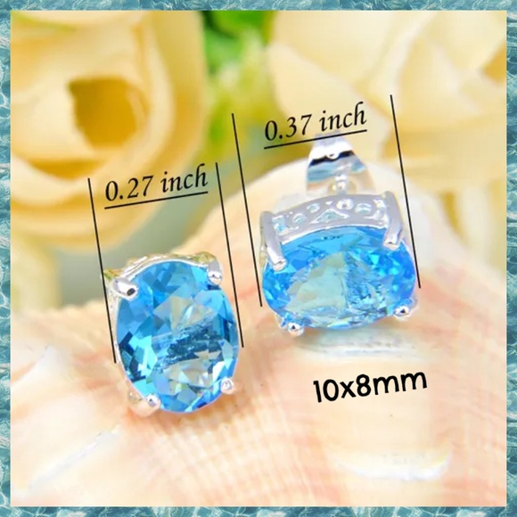 Luxurious 2ct Blue Topaz 925 Sterling Silver Oval Stud Handmade Earrings - Picture 10 of 10